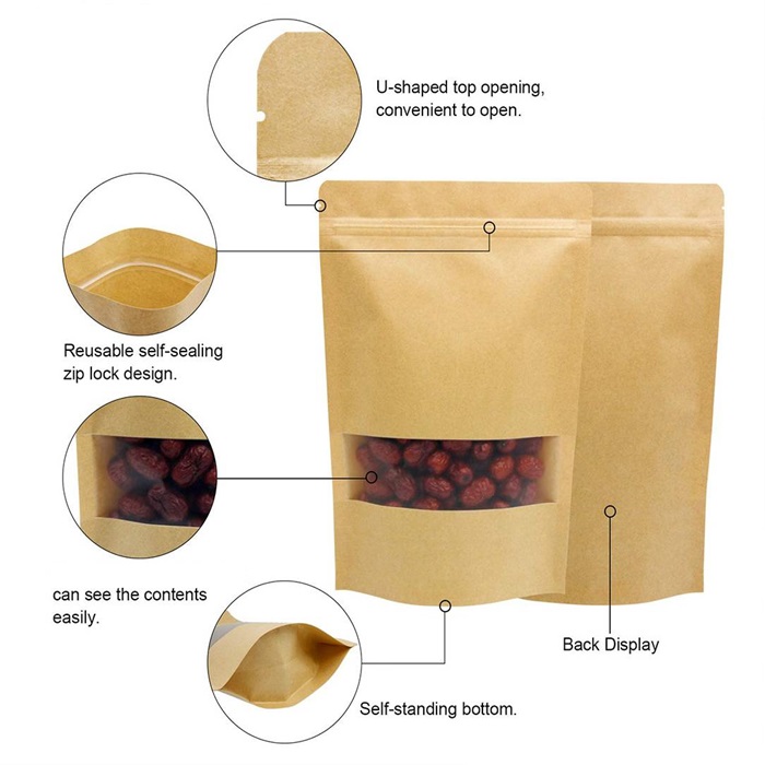 Buy Ziplock Kraft WINDOW Paper Food Packaging Bag Cookies Bakery Gift